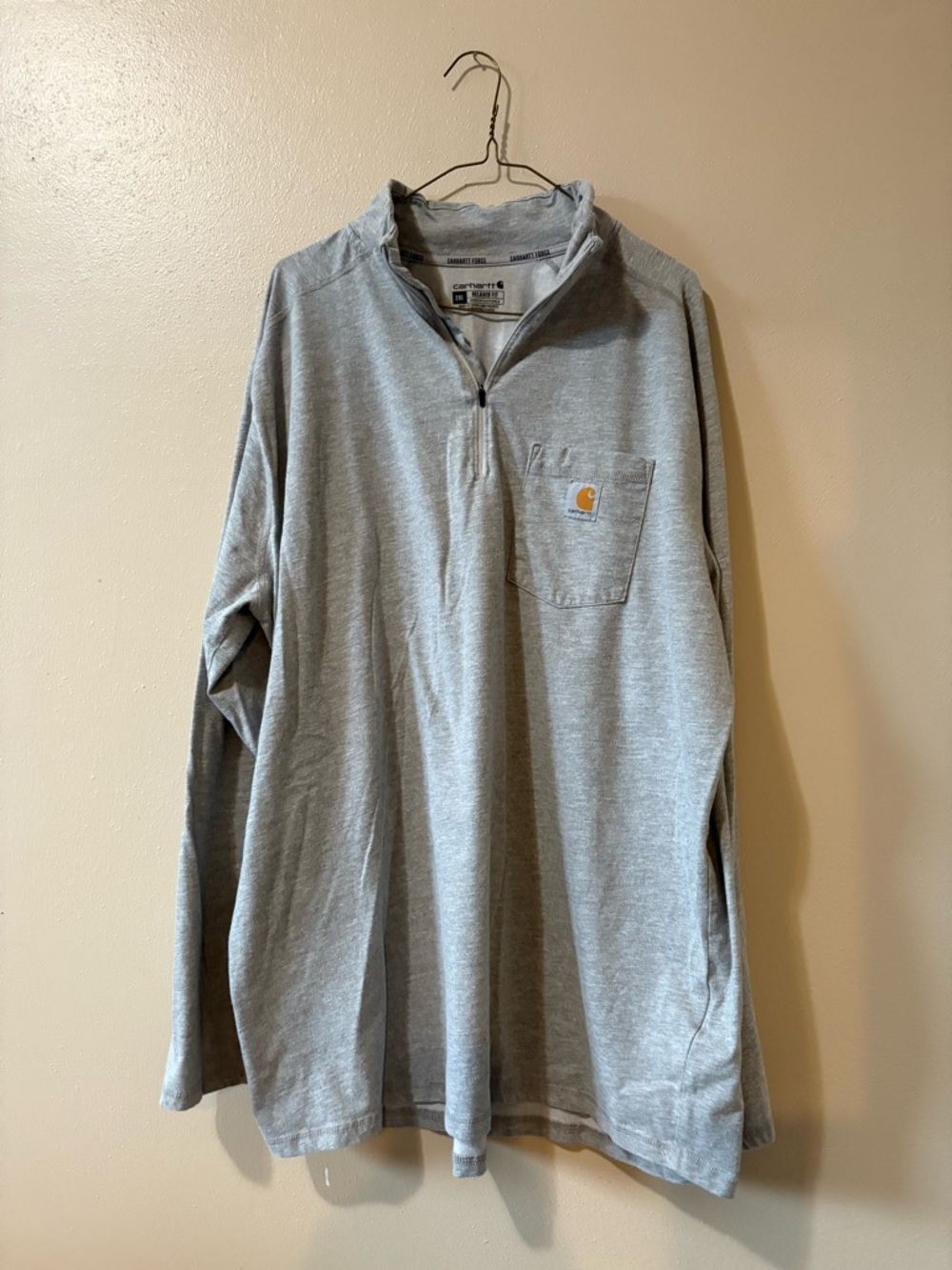Carhartt Force Relaxed Fit Mens Quarter Zip Gray Shirt Pullover size 2XL